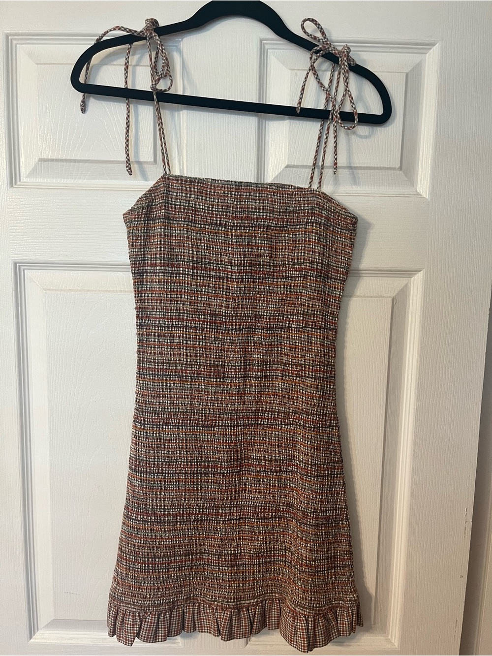 Tie-Shoulder Multi-Color Tweed Mini Dress